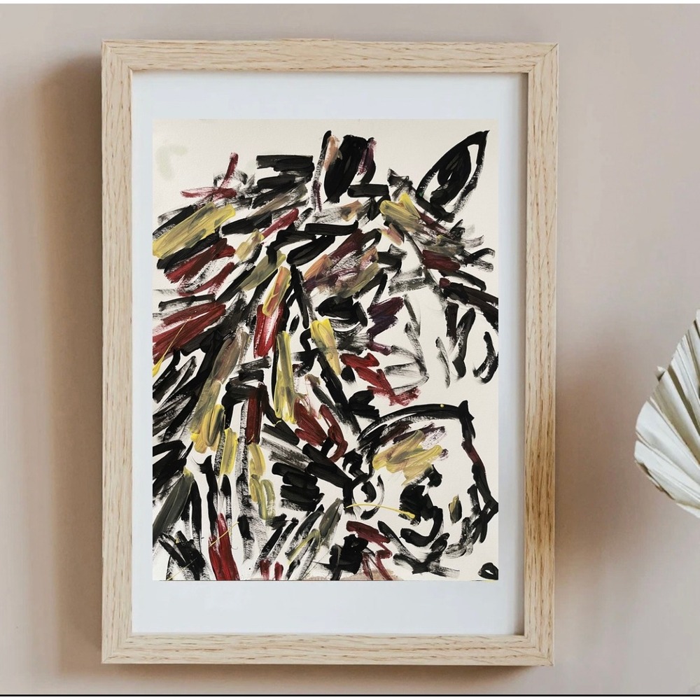OMAN Wild Spirit Abstract Horse Painting 11x14 Original Modern Equine Art Black